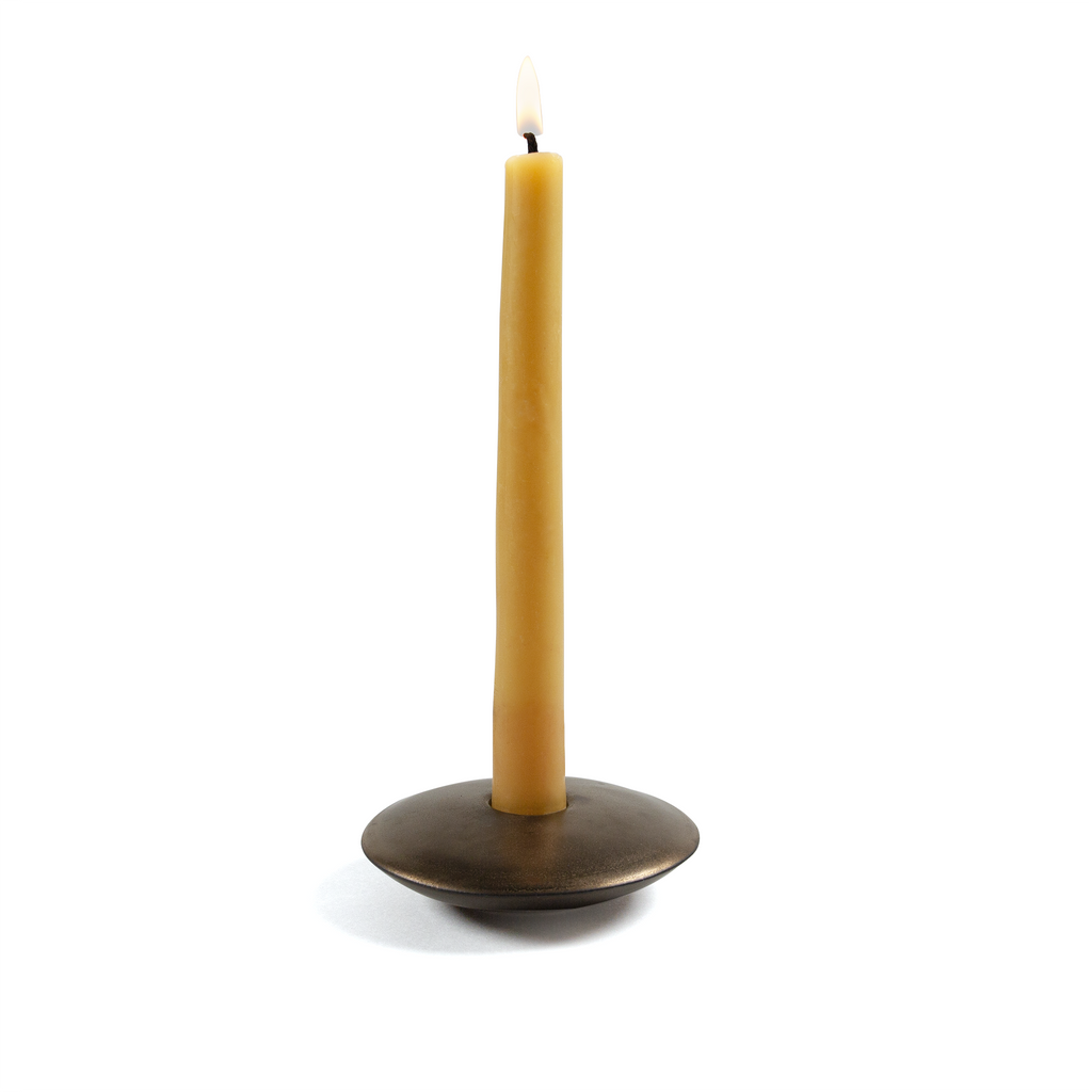 Disk Ceramic Candle Holder In Patinated Brass