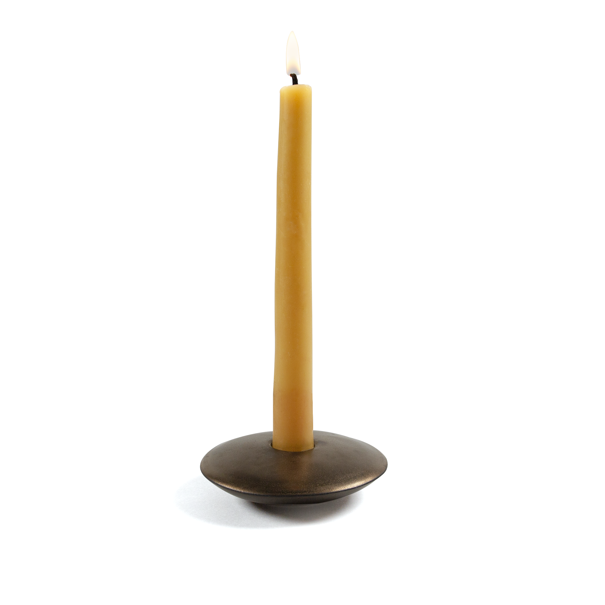 Disk Ceramic Candle Holder In Patinated Brass