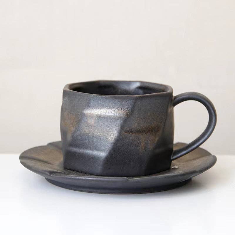 Metallic Stoneware Coffee Mug + Saucer