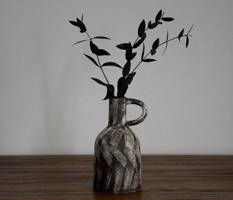 Handmade Black + White Painted Table Vase
