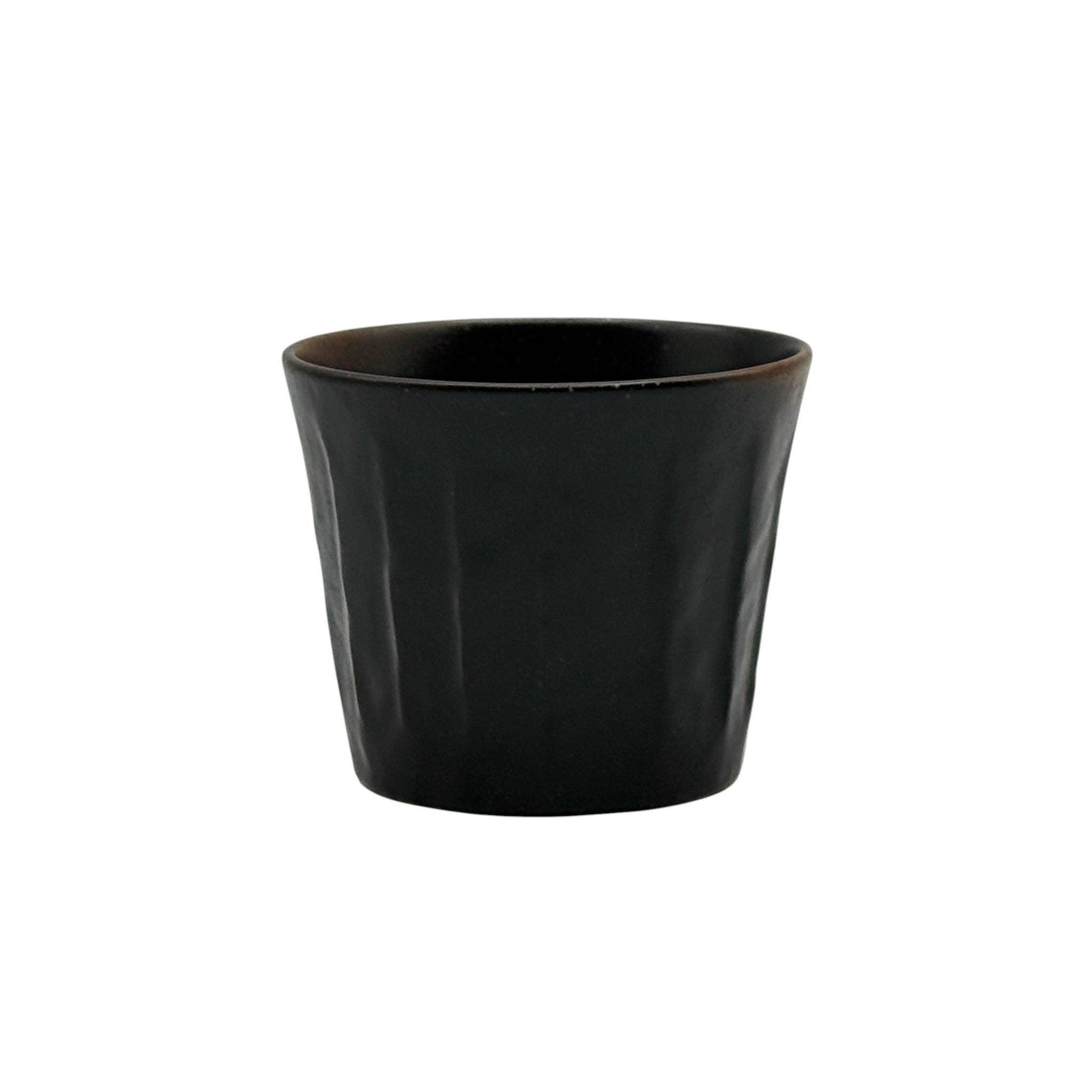 Ribbed Black Yunomi - Japanese Teacup