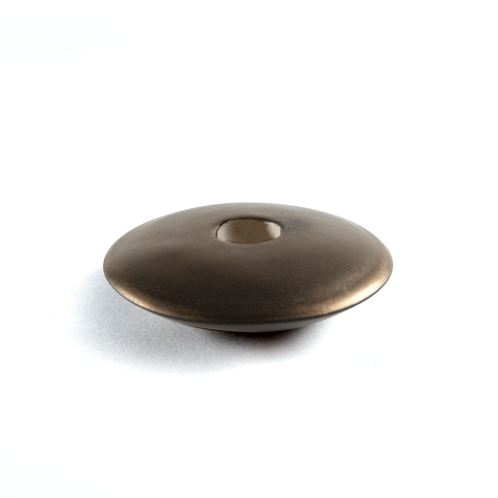 Disk Ceramic Candle Holder In Patinated Brass
