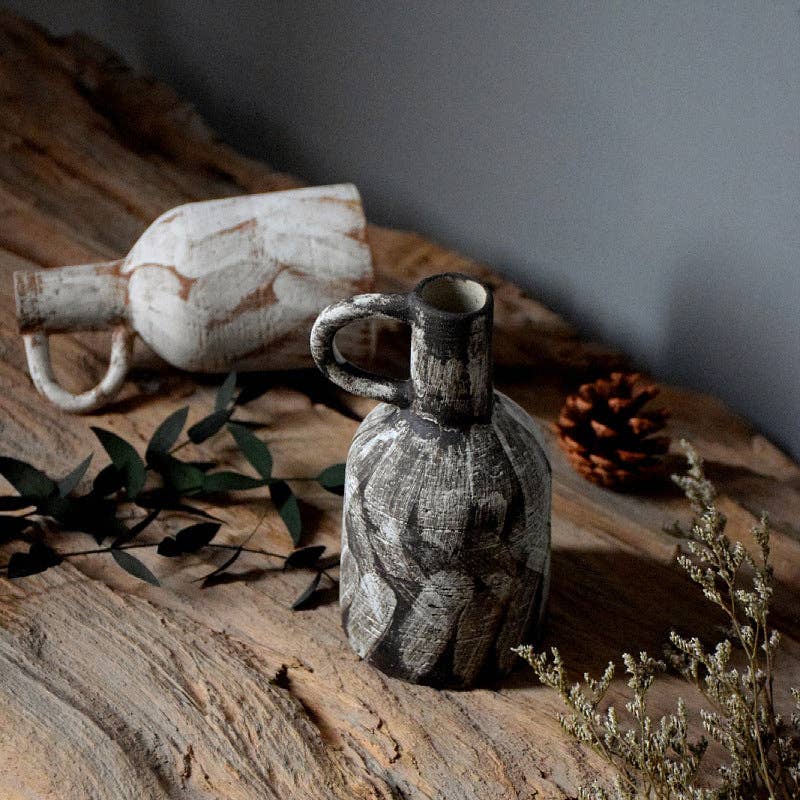 Handmade Black + White Painted Table Vase