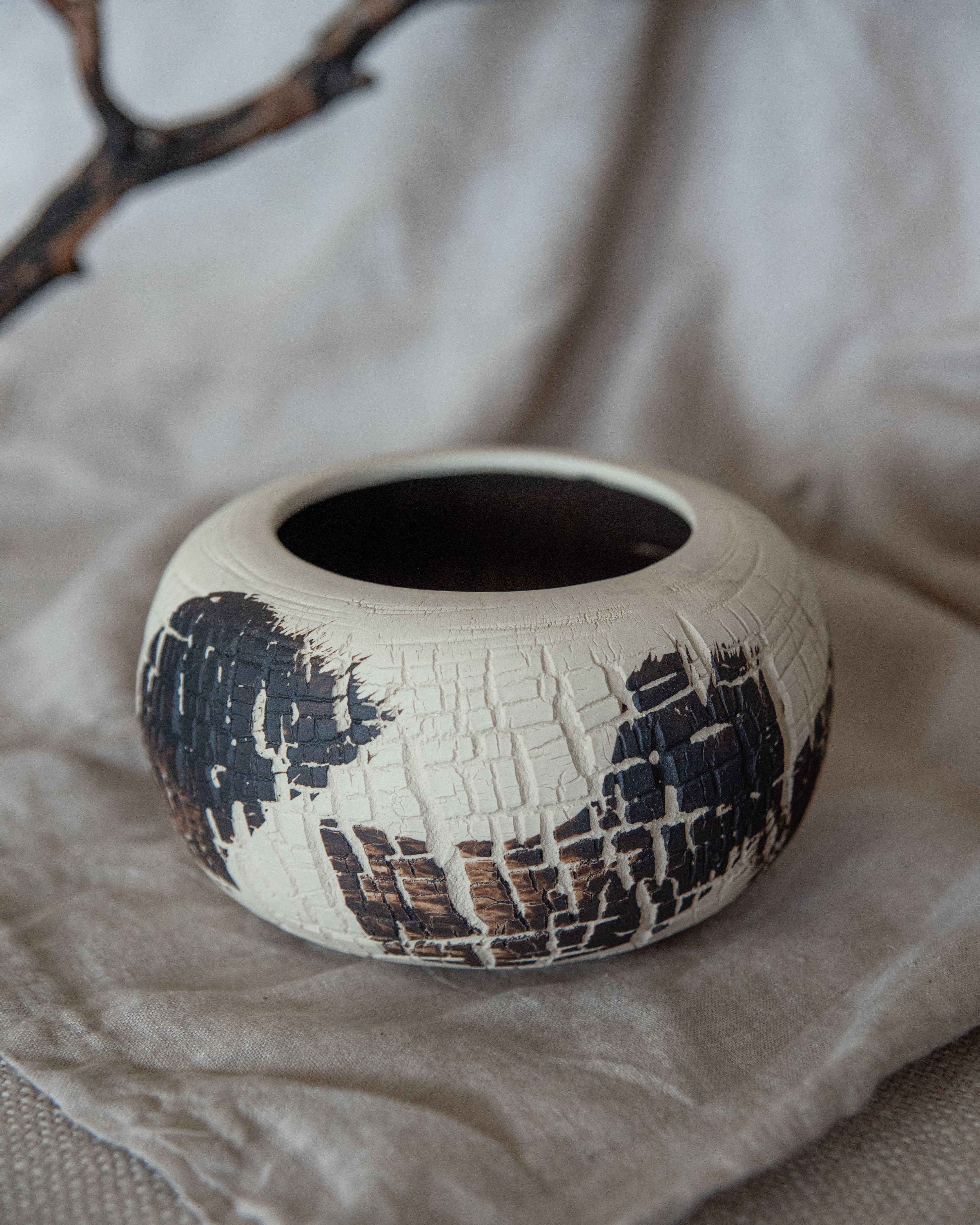 Distressed Ivory + Onyx Painted Orb