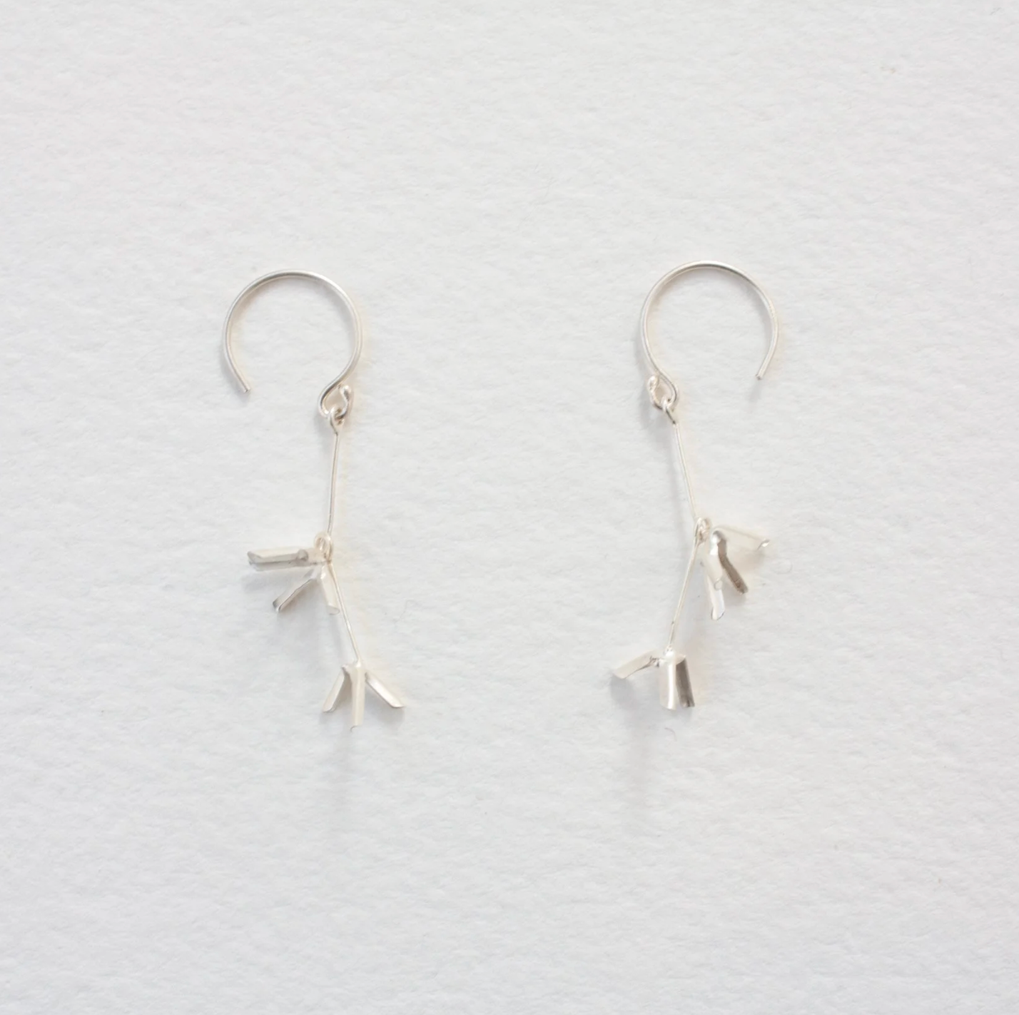 Small Flower Long Earrings - Sterling Silver