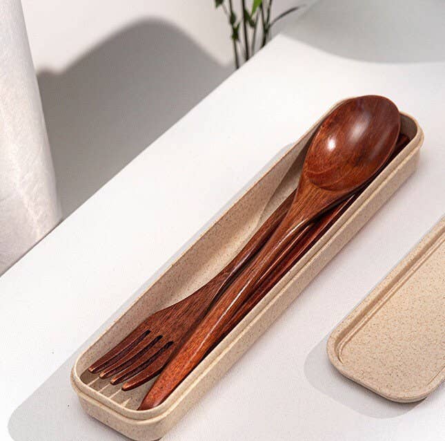 Wooden Cutlery Travel Box Set